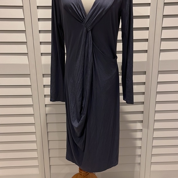 Ronen Chen Basix Dusty Slate Blue Dress with front detail and long sleeve - Picture 3 of 12